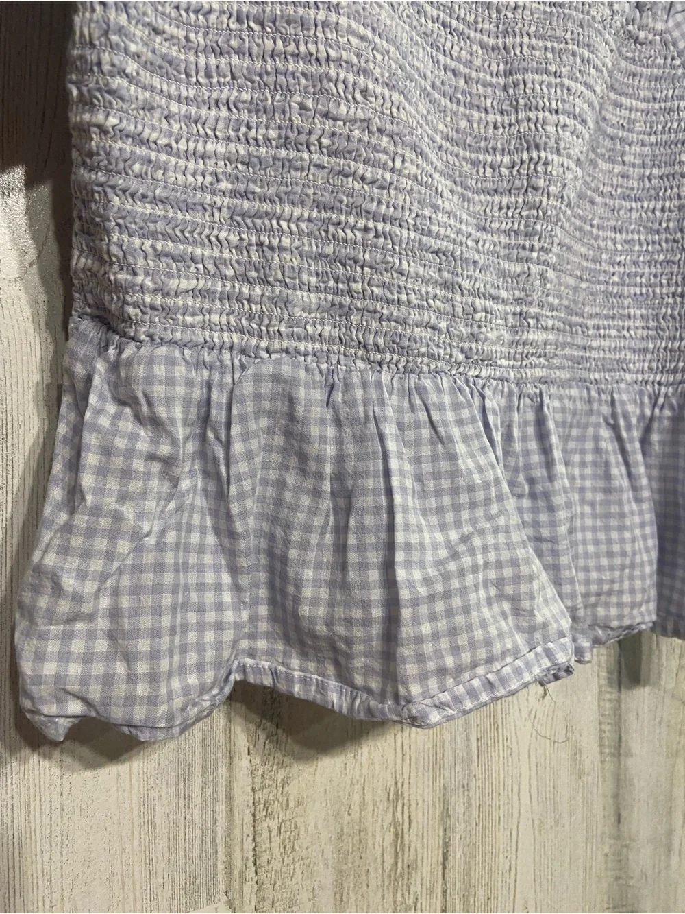 J.Crew Squareneck Smocked Purple Gingham Cotton Puff Sleeve Blouse Medium